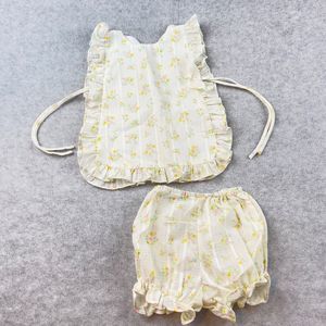 Baby Girl Vintage Tiny Finery Floral Yellow & White Apron Sun Dress Ties at Side